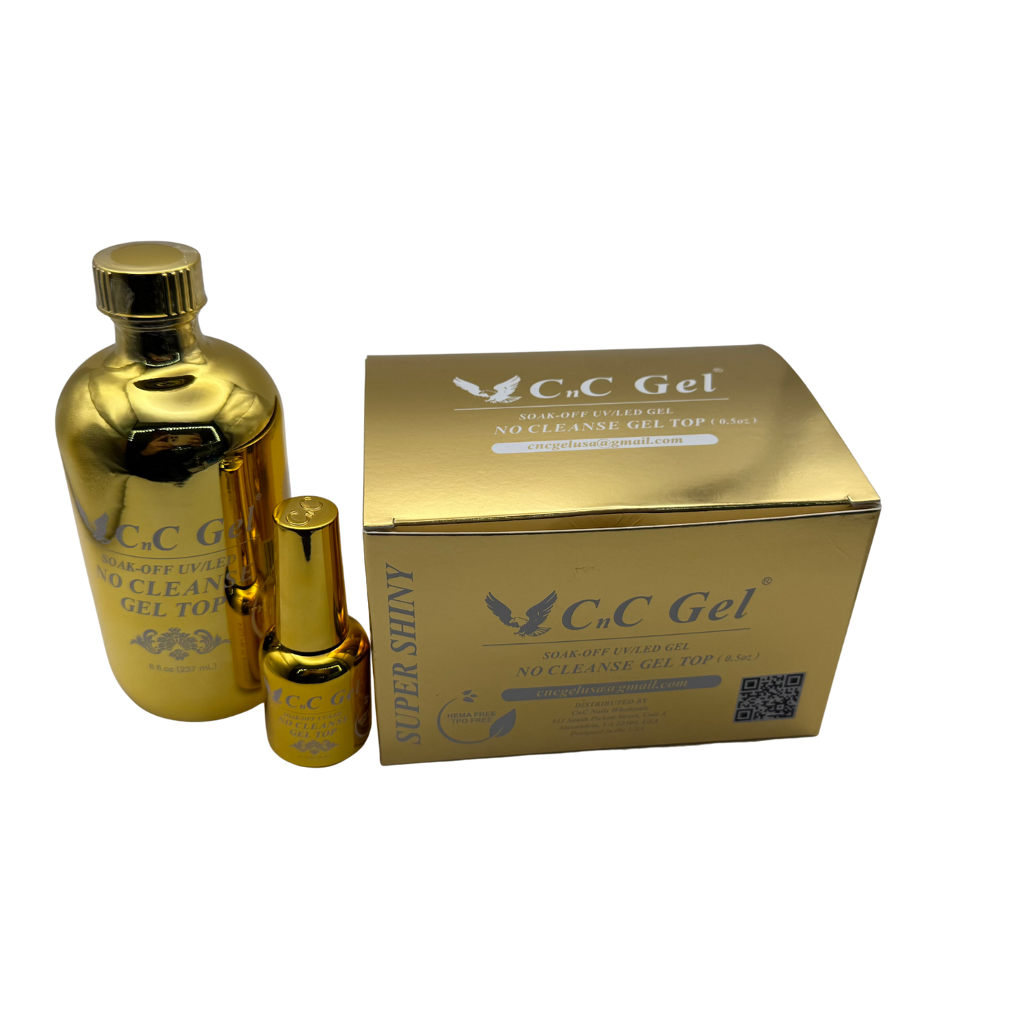 CnC Gel Top No Cleanse - HEMA/TPO-FREE - Soak-Off UV/LED – 8oz + 12 Free 0.5oz Bottles