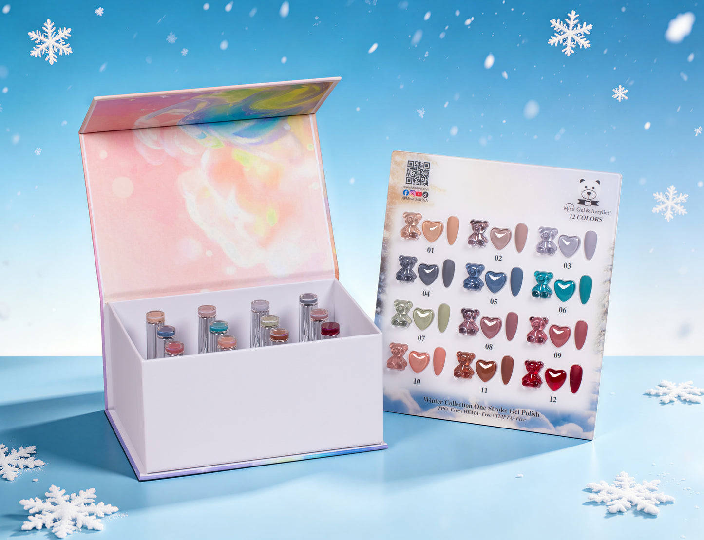 Misa Gel & Acrylics Winter Collection – 12 Color One Stroke Gel Polish Set – HEMA-Free & TPO-Free