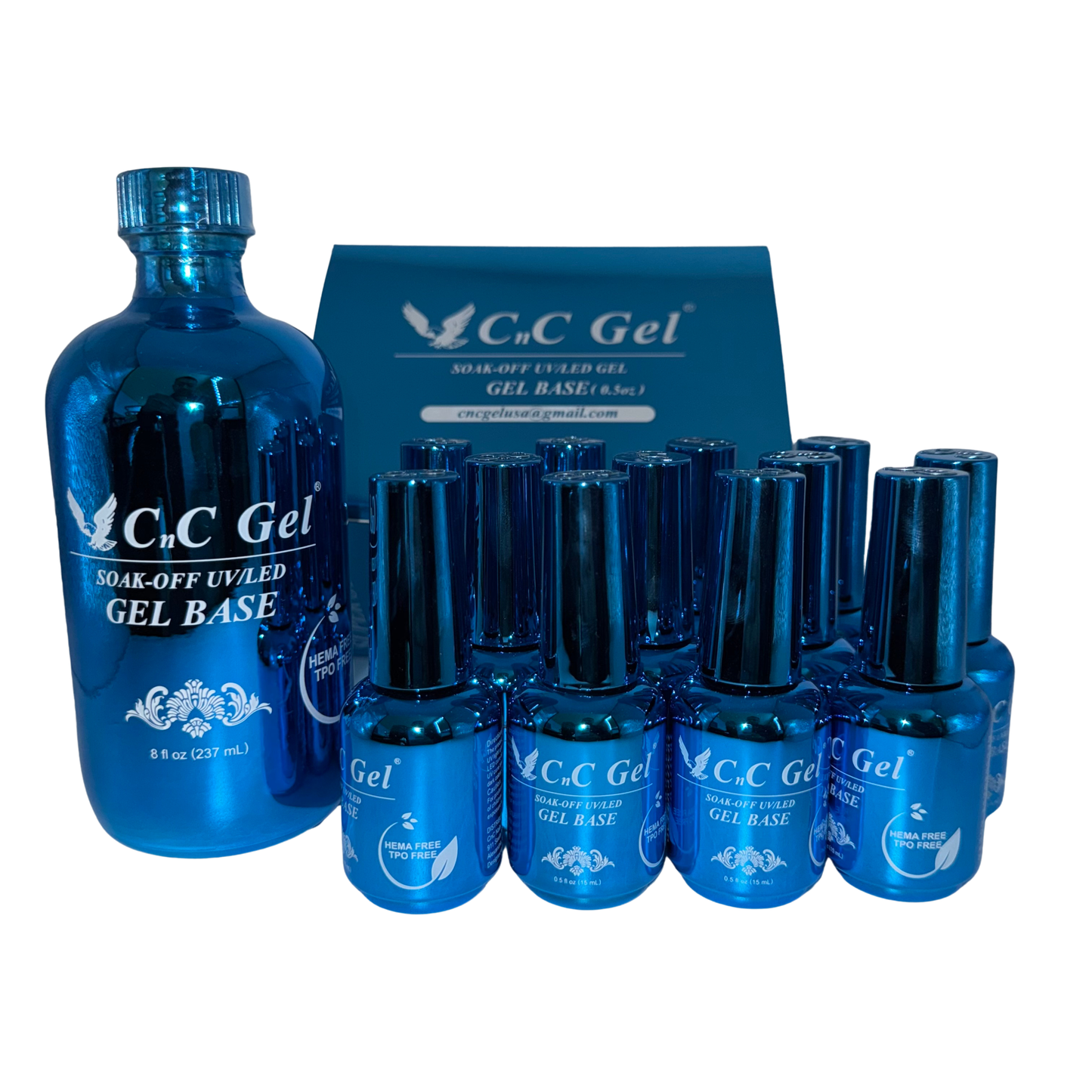 CnC Gel Base Super Sticky - HEMA/TPO-FREE - Soak-Off UV/LED – 8oz + 12 Free 0.5oz Bottles