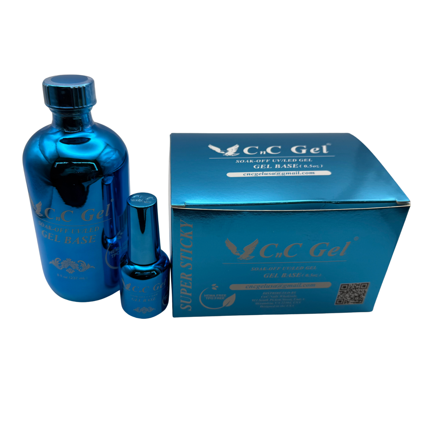 CnC Gel Base Super Sticky - HEMA/TPO-FREE - Soak-Off UV/LED – 8oz + 12 Free 0.5oz Bottles