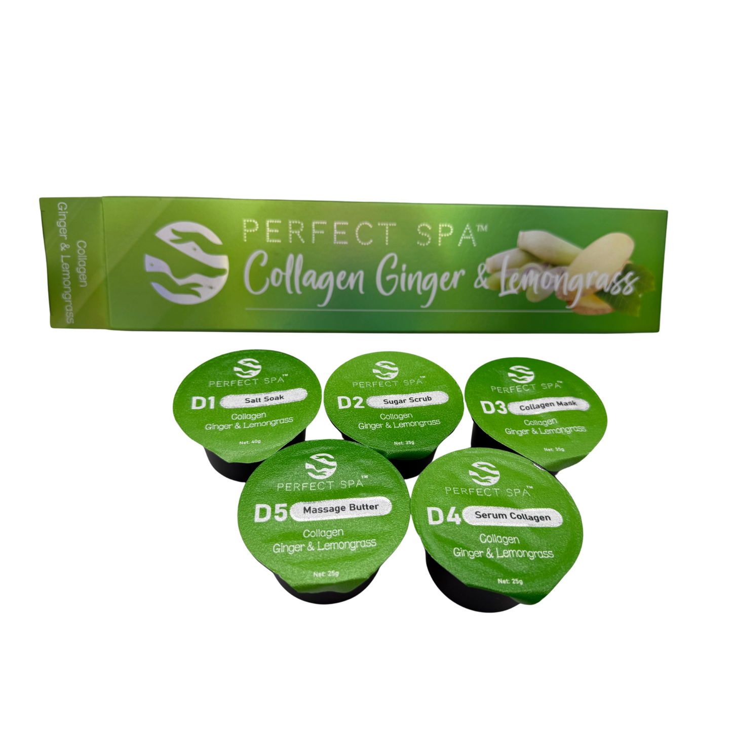 Perfect Spa Collagen Ginger & Lemongrass – 5-in-1 Pedicure Kit (Box of 50) | Refreshing & Detoxifying Collagen Pedicure Buy 5 Get 1 Free