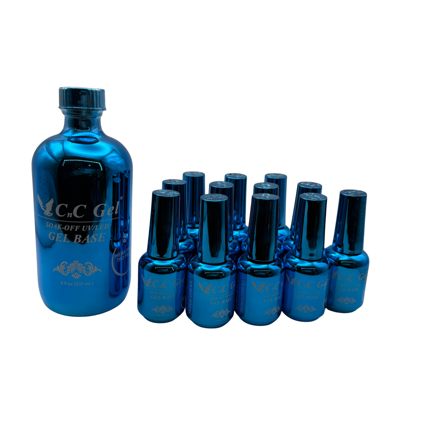 CnC Gel Base Super Sticky - HEMA/TPO-FREE - Soak-Off UV/LED – 8oz + 12 Free 0.5oz Bottles