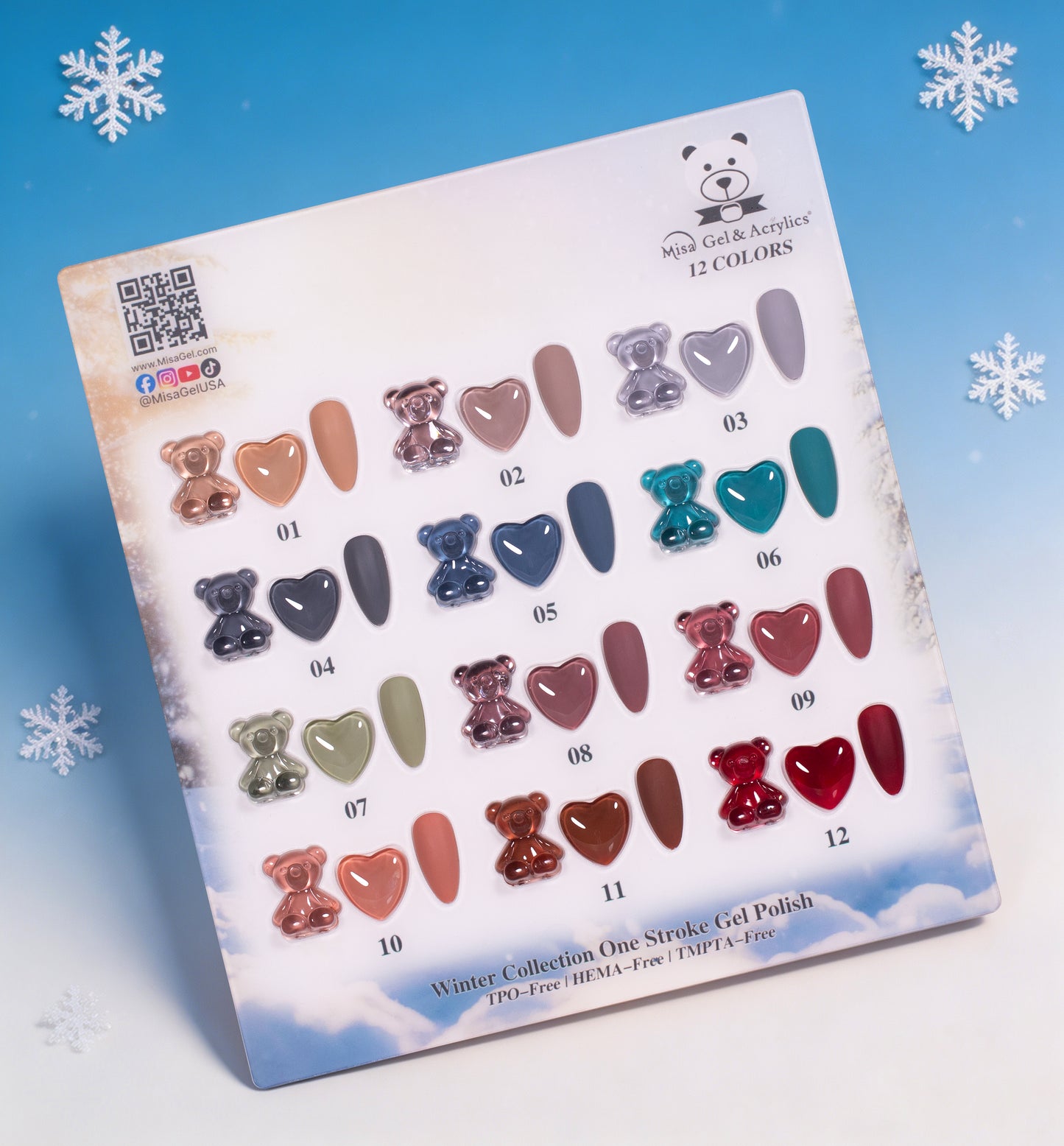 Misa Gel & Acrylics Winter Collection – 12 Color One Stroke Gel Polish Set – HEMA-Free & TPO-Free