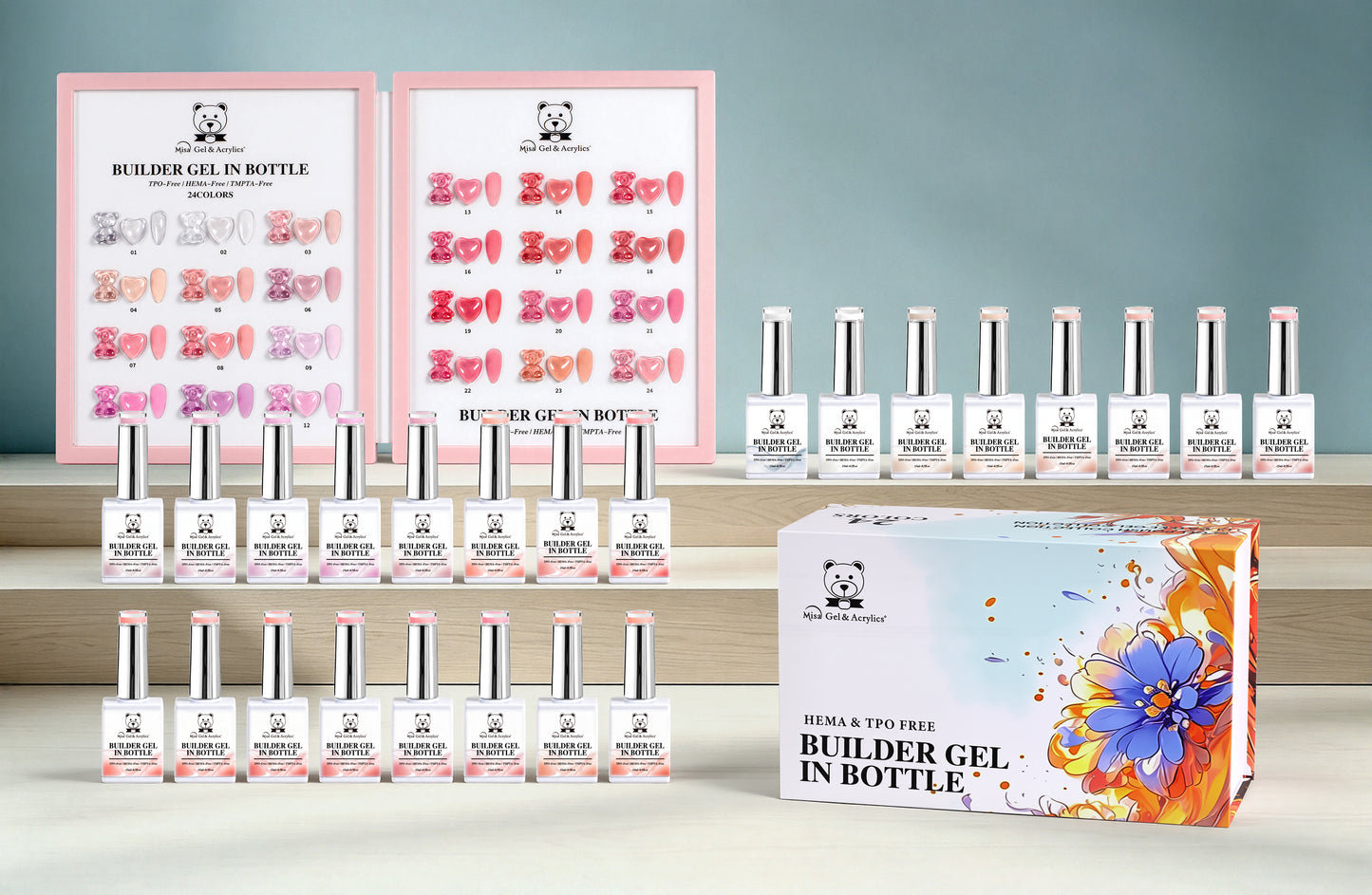 Misa Gel & Acrylics Builder Gel in Bottle – 24 Colors – HEMA-Free & TPO-Free