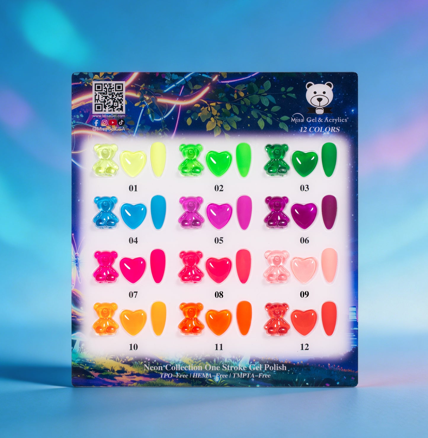 Misa Gel & Acrylics Neon Collection – 12 Color One Stroke Gel Polish Set – HEMA-Free & TPO-Free