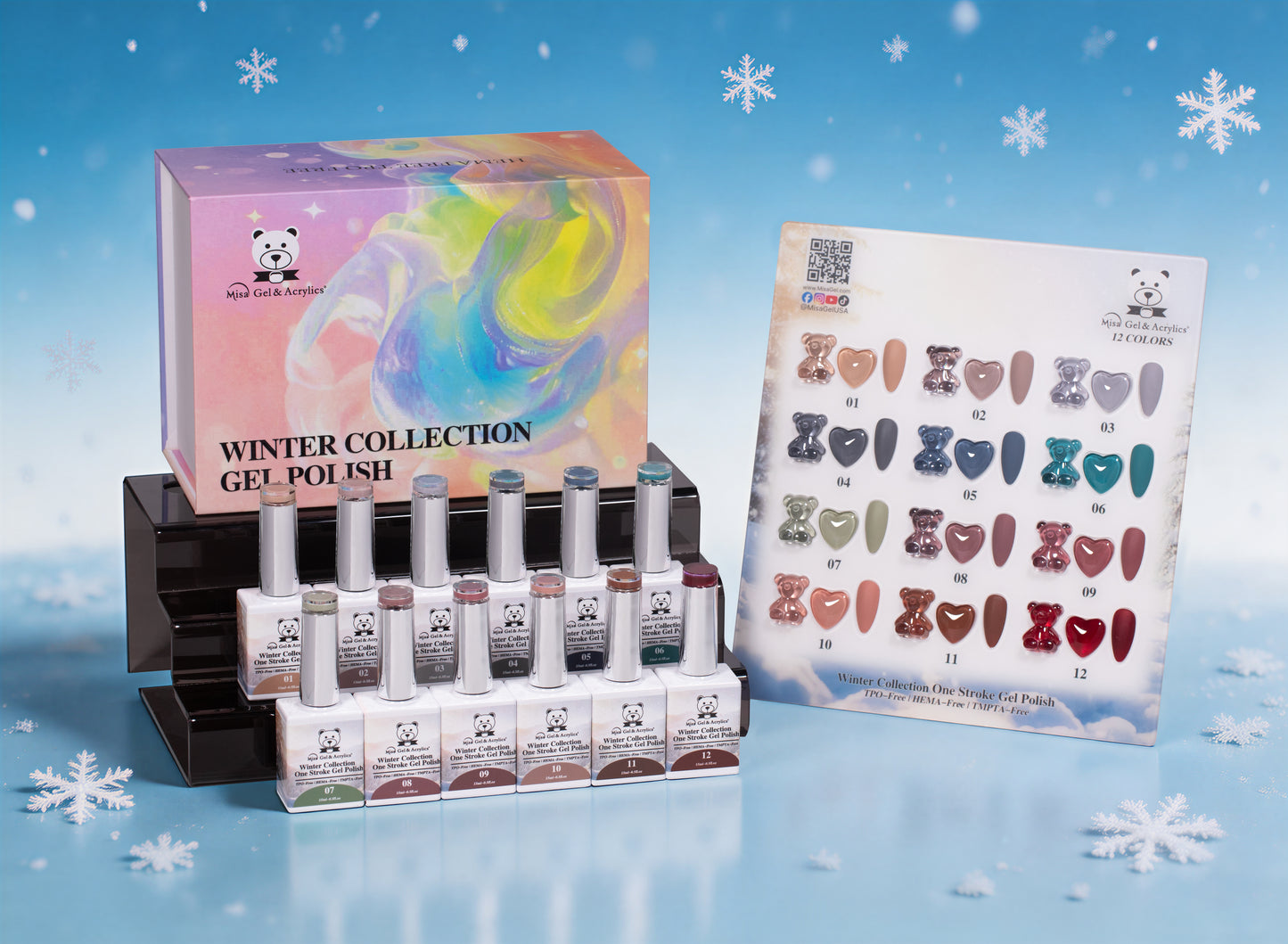 Misa Gel & Acrylics Winter Collection – 12 Color One Stroke Gel Polish Set – HEMA-Free & TPO-Free