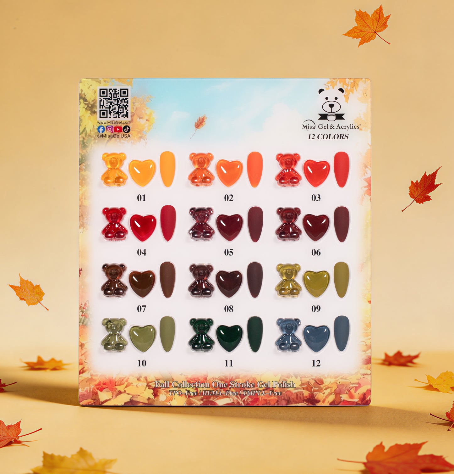 Misa Gel & Acrylics Fall Collection – 12 Color One Stroke Gel Polish Set – HEMA-Free & TPO-Free