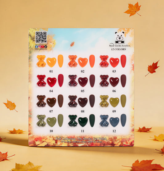 Misa Gel & Acrylics Fall Collection – 12 Color One Stroke Gel Polish Set – HEMA-Free & TPO-Free