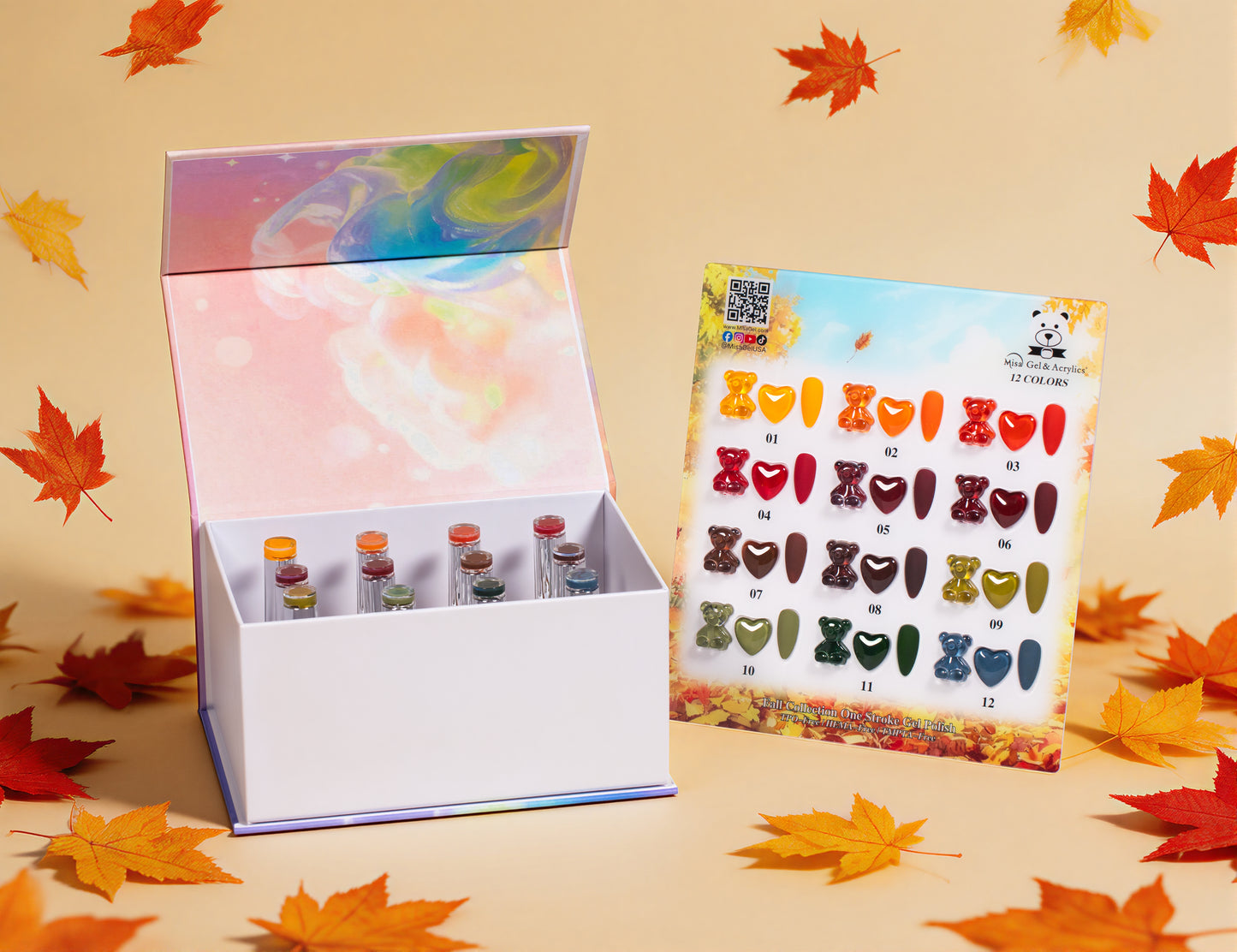 Misa Gel & Acrylics Fall Collection – 12 Color One Stroke Gel Polish Set – HEMA-Free & TPO-Free