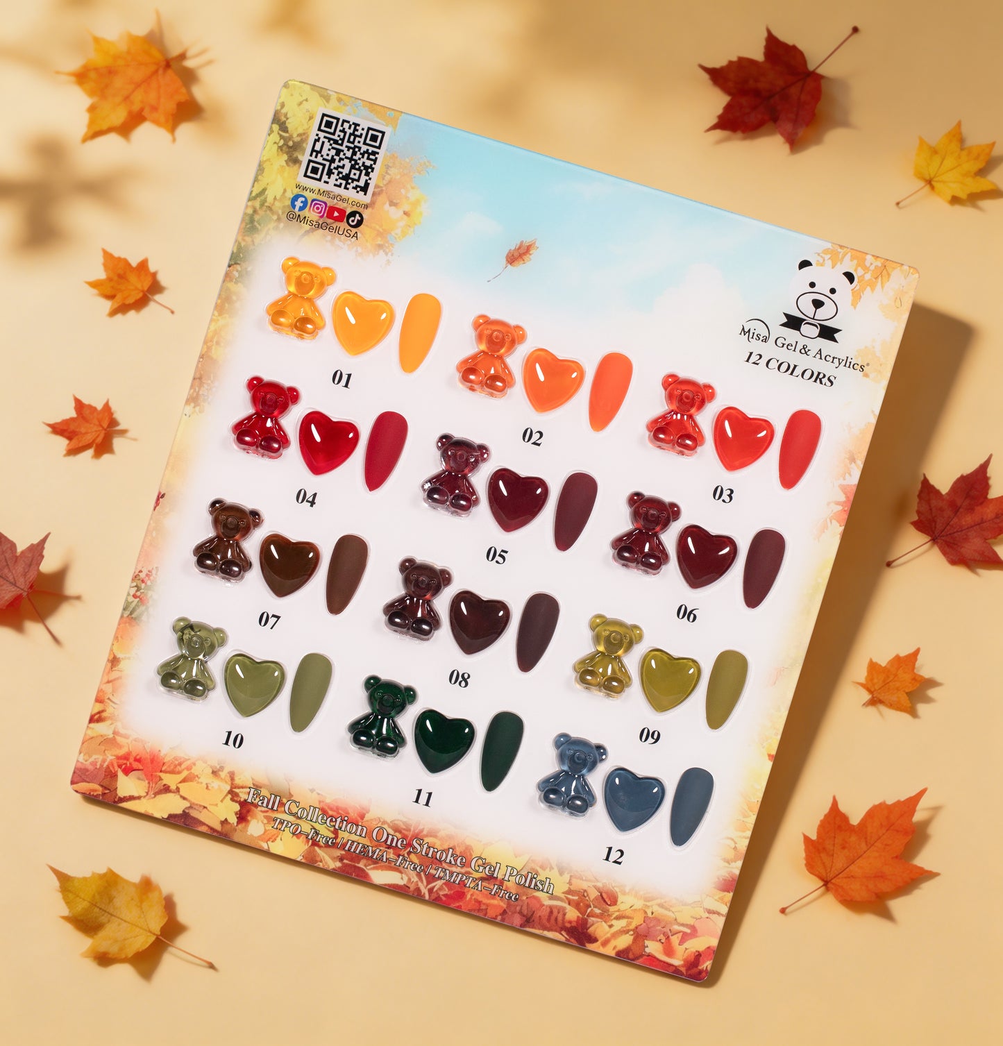 Misa Gel & Acrylics Fall Collection – 12 Color One Stroke Gel Polish Set – HEMA-Free & TPO-Free