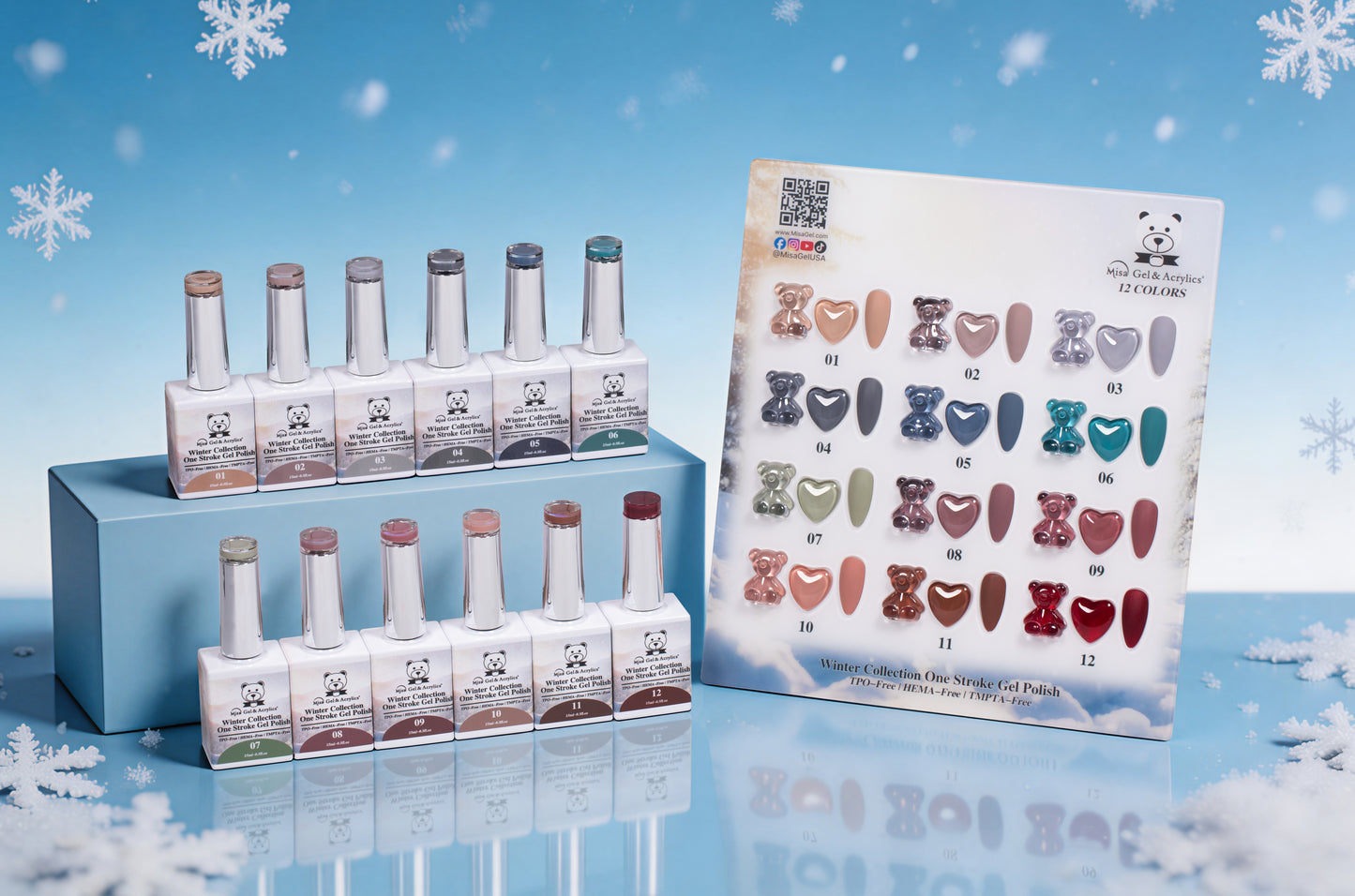 Misa Gel & Acrylics Winter Collection – 12 Color One Stroke Gel Polish Set – HEMA-Free & TPO-Free