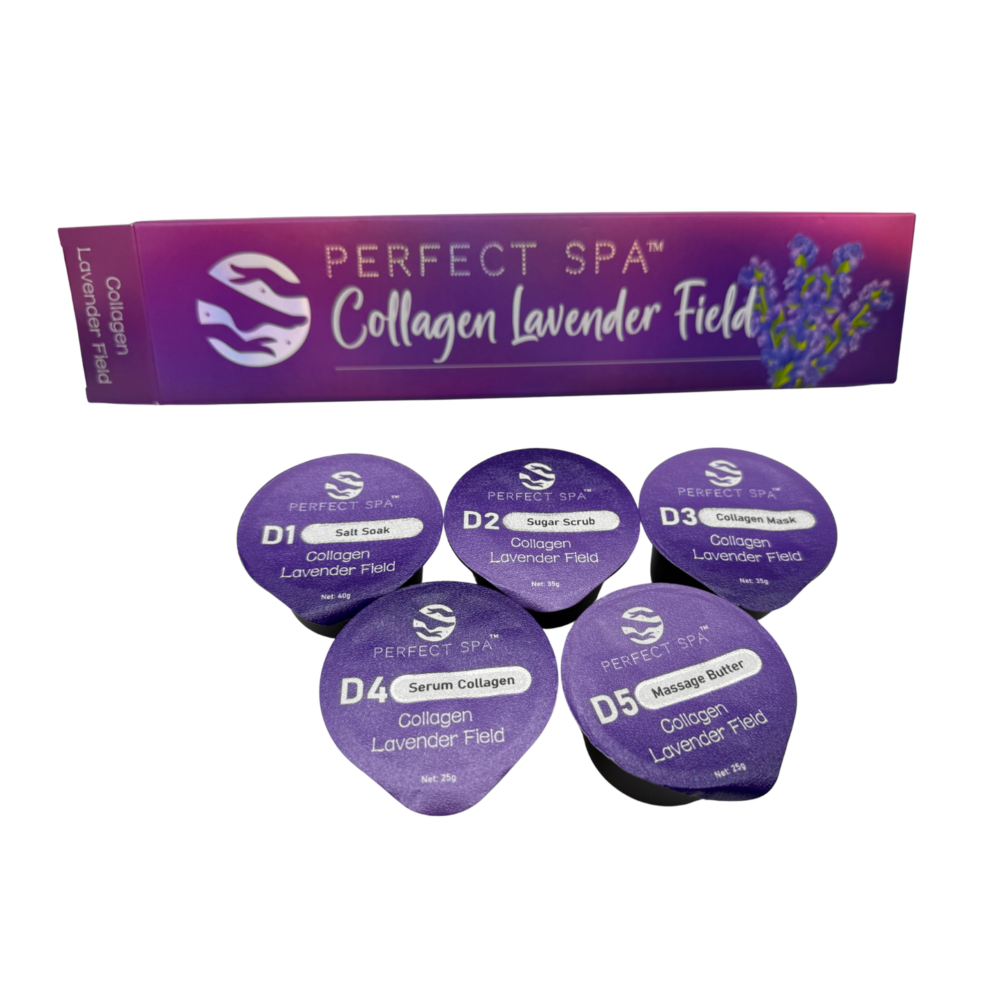 Perfect Spa Collagen Lavender Field – 5-in-1 Pedicure Kit (Box of 50) | Calming Aromatherapy Collagen Pedicure Buy 5 Get 1 Free