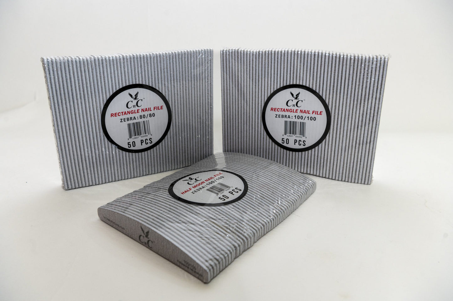 CNC 100/100 Zebra Half Moon Nail File 50pcs/pk image 1
