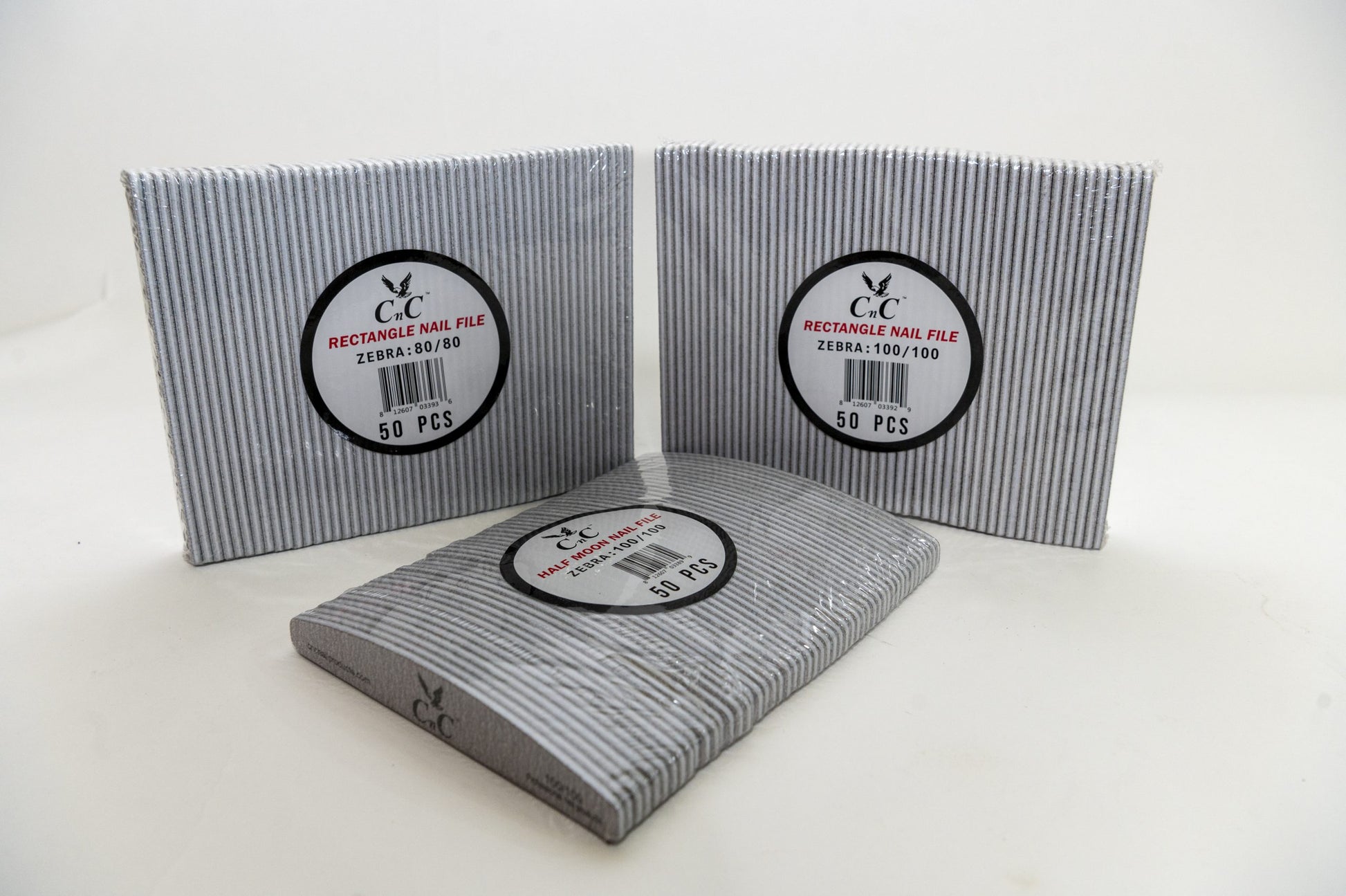 CNC 100/100 Zebra Half Moon Nail File 50pcs/pk image 1