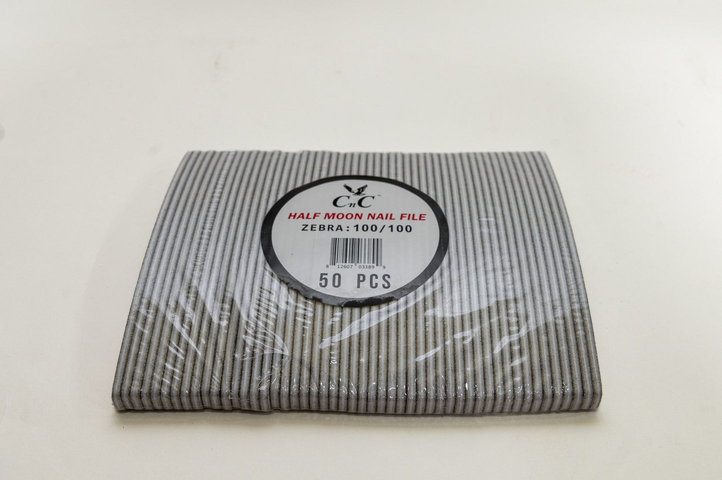 CNC 100/100 Zebra Half Moon Nail File 50pcs/pk image 3