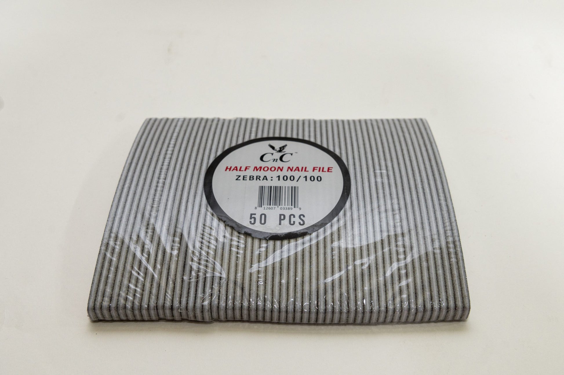 CNC 100/100 Zebra Half Moon Nail File 50pcs/pk image 3