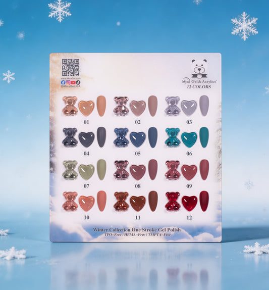 Misa Gel & Acrylics Winter Collection – 12 Color One Stroke Gel Polish Set – HEMA-Free & TPO-Free
