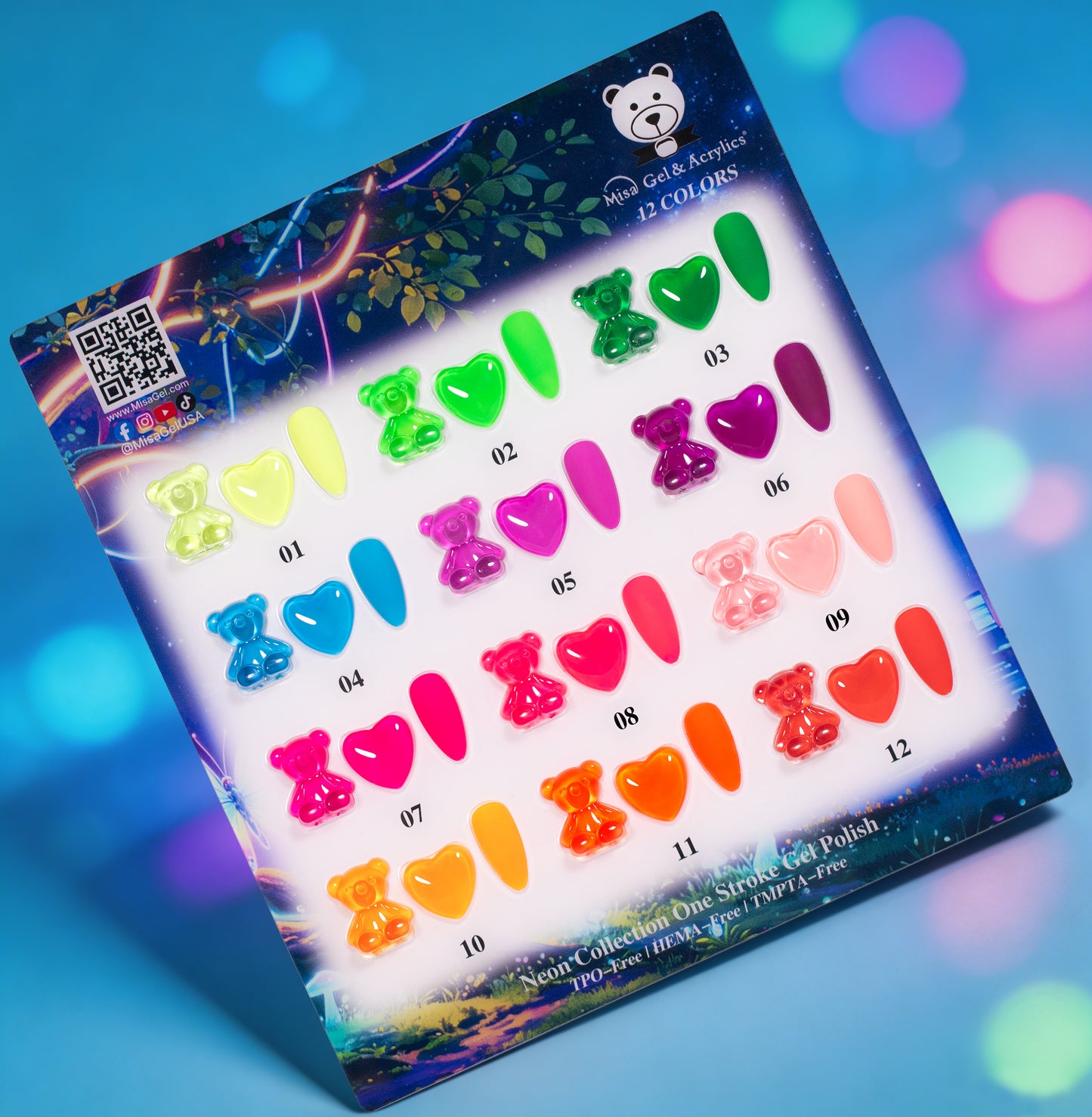 Misa Gel & Acrylics Neon Collection – 12 Color One Stroke Gel Polish Set – HEMA-Free & TPO-Free