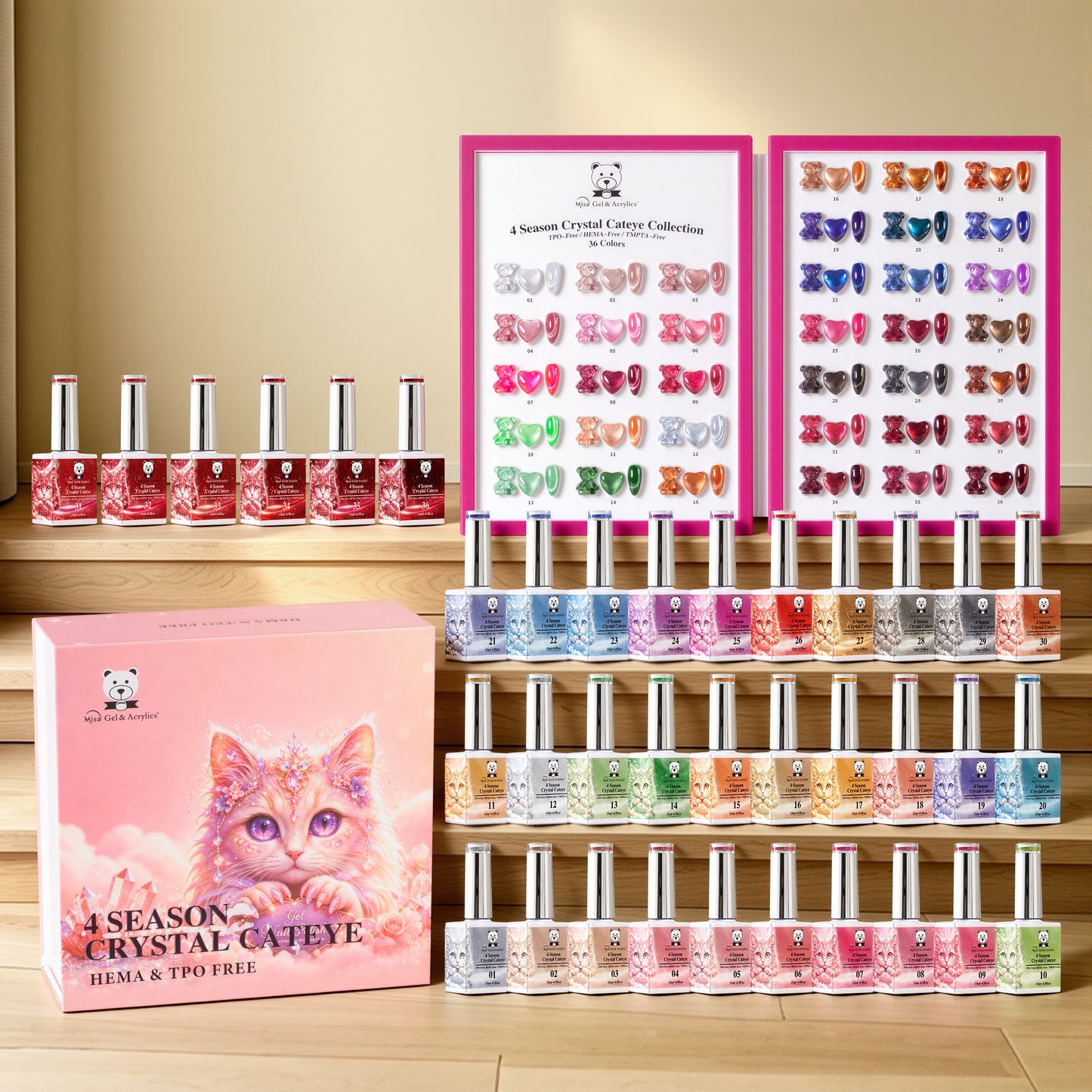 Misa Gel & Acrylics 4 Season Crystal Cat Eye Collection – 36 Colors – HEMA-Free & TPO-Free