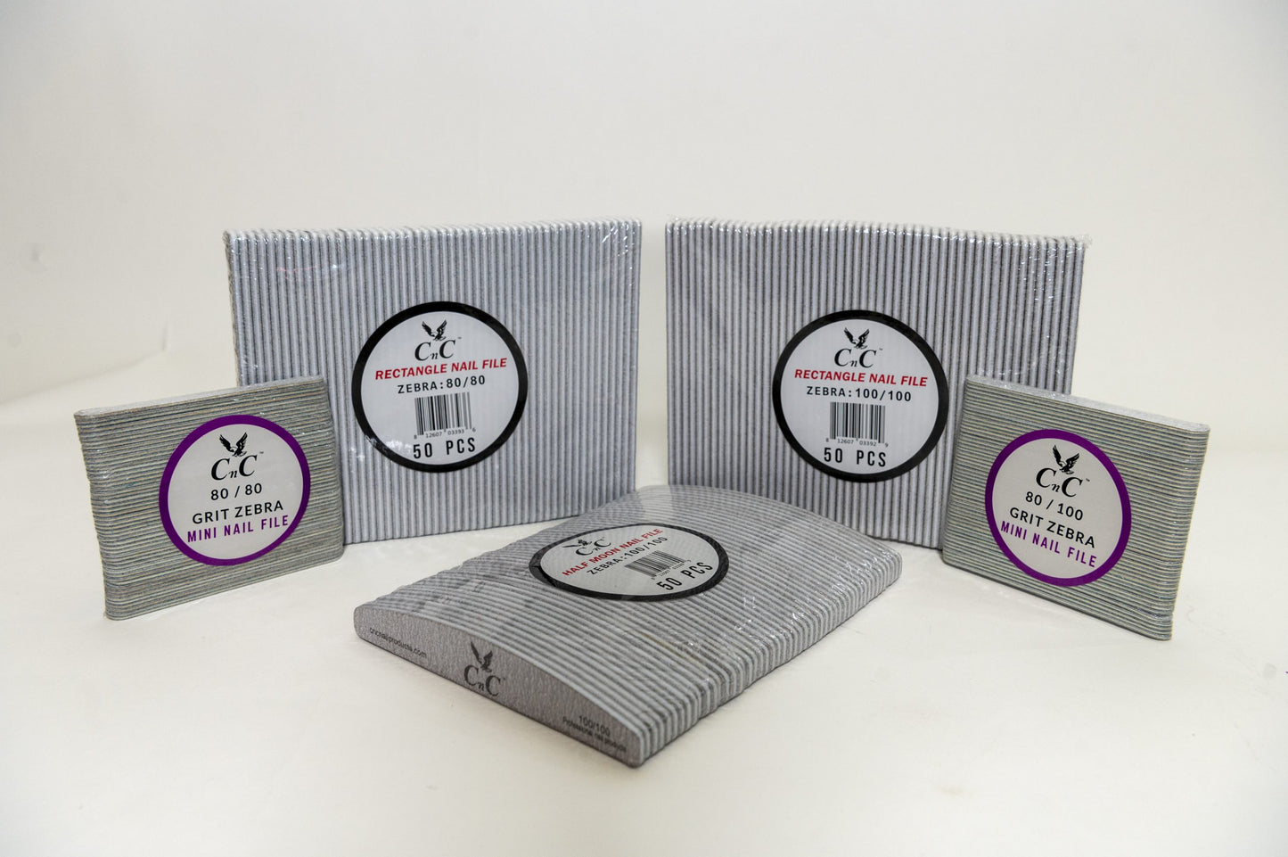 CNC 100/100 Zebra Half Moon Nail File 50pcs/pk image 2