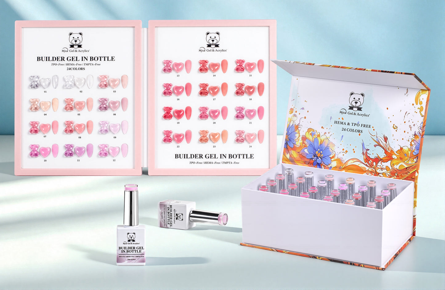 Misa Gel & Acrylics Builder Gel in Bottle – 24 Colors – HEMA-Free & TPO-Free