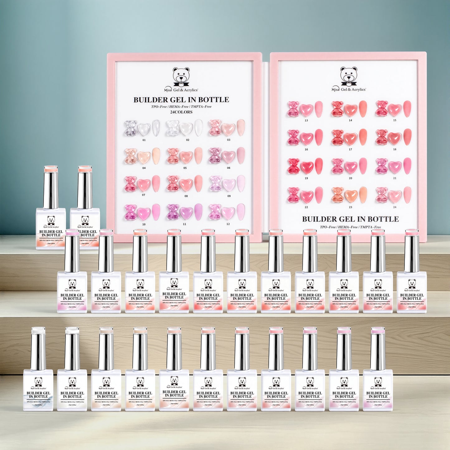Misa Gel & Acrylics Builder Gel in Bottle – 24 Colors – HEMA-Free & TPO-Free
